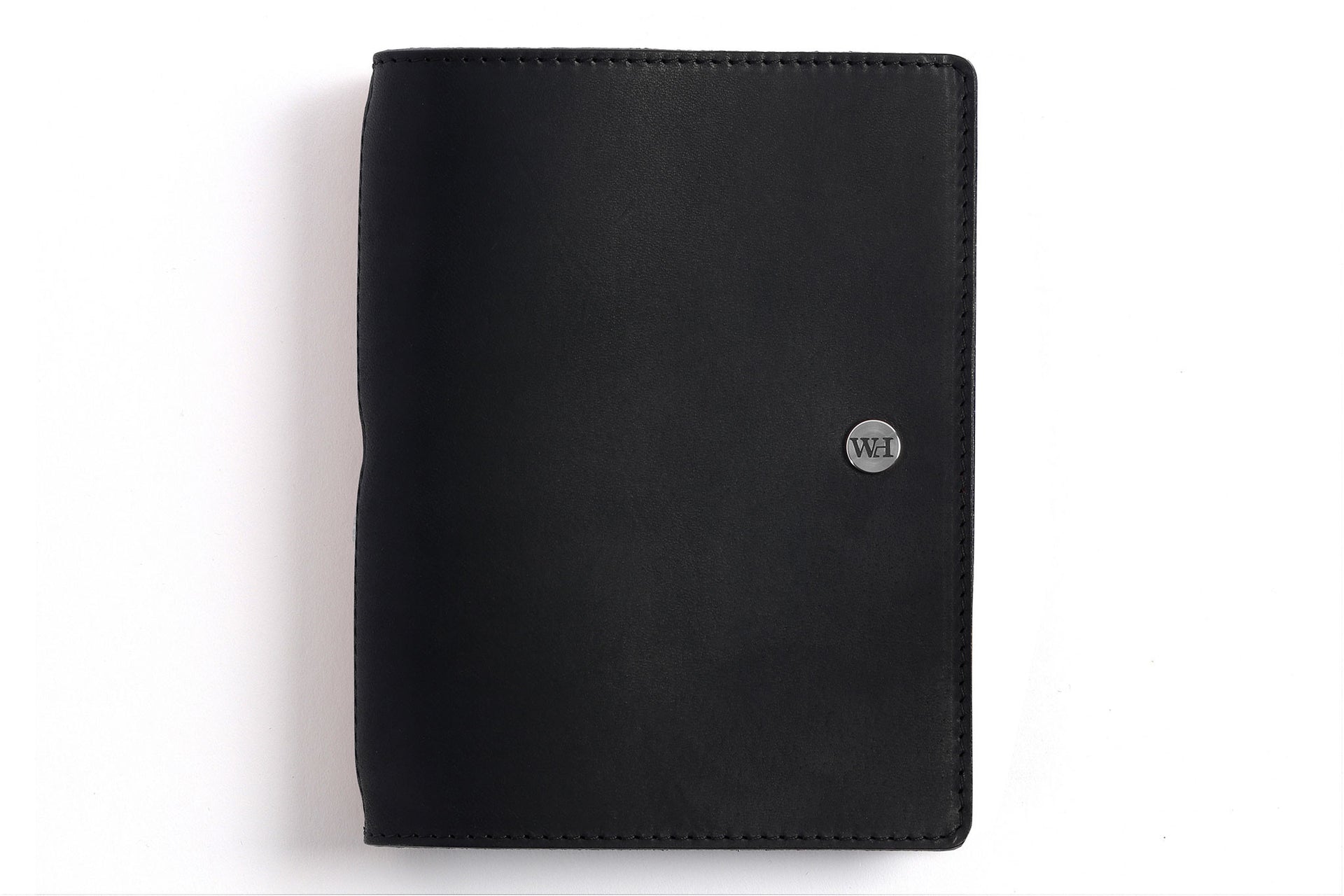 William Hannah black leather and navy suede A6 notebook: front cover