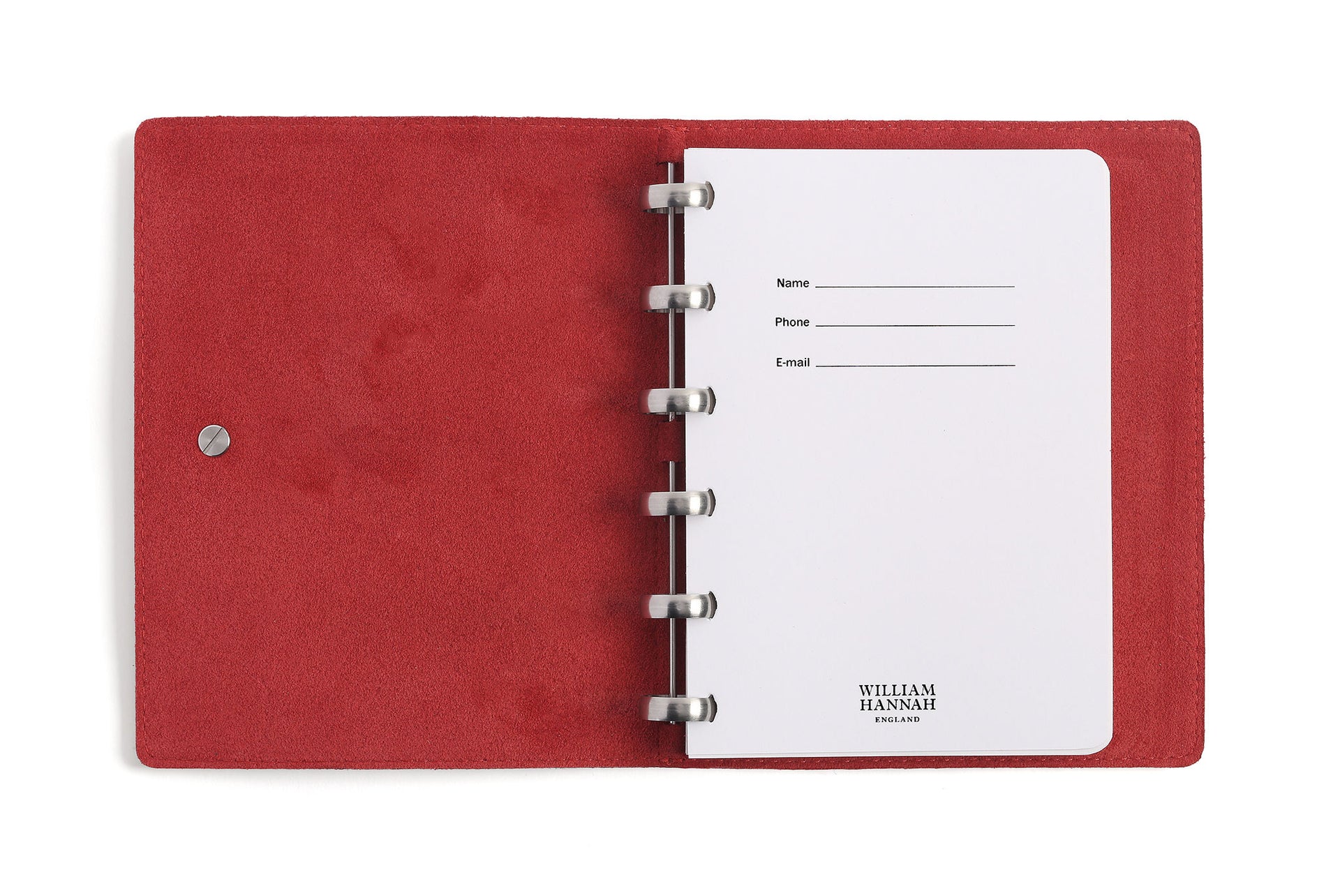 William Hannah red leather and red suede A6 notebook: inside
