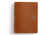 William Hannah tan leather and light blue suede A6 notebook: front cover
