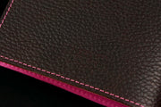 William Hannah dark brown textured leather and pink suede A6 notebook: cover logo