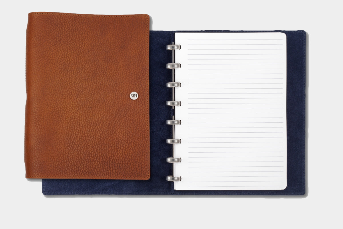 William Hannah : Textured Tan Leather & Navy Suede Notebook - William  Hannah Limited