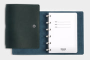 William Hannah dark green leather and blue suede A6 notebook