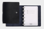 William Hannah black leather and navy suede A6 notebook