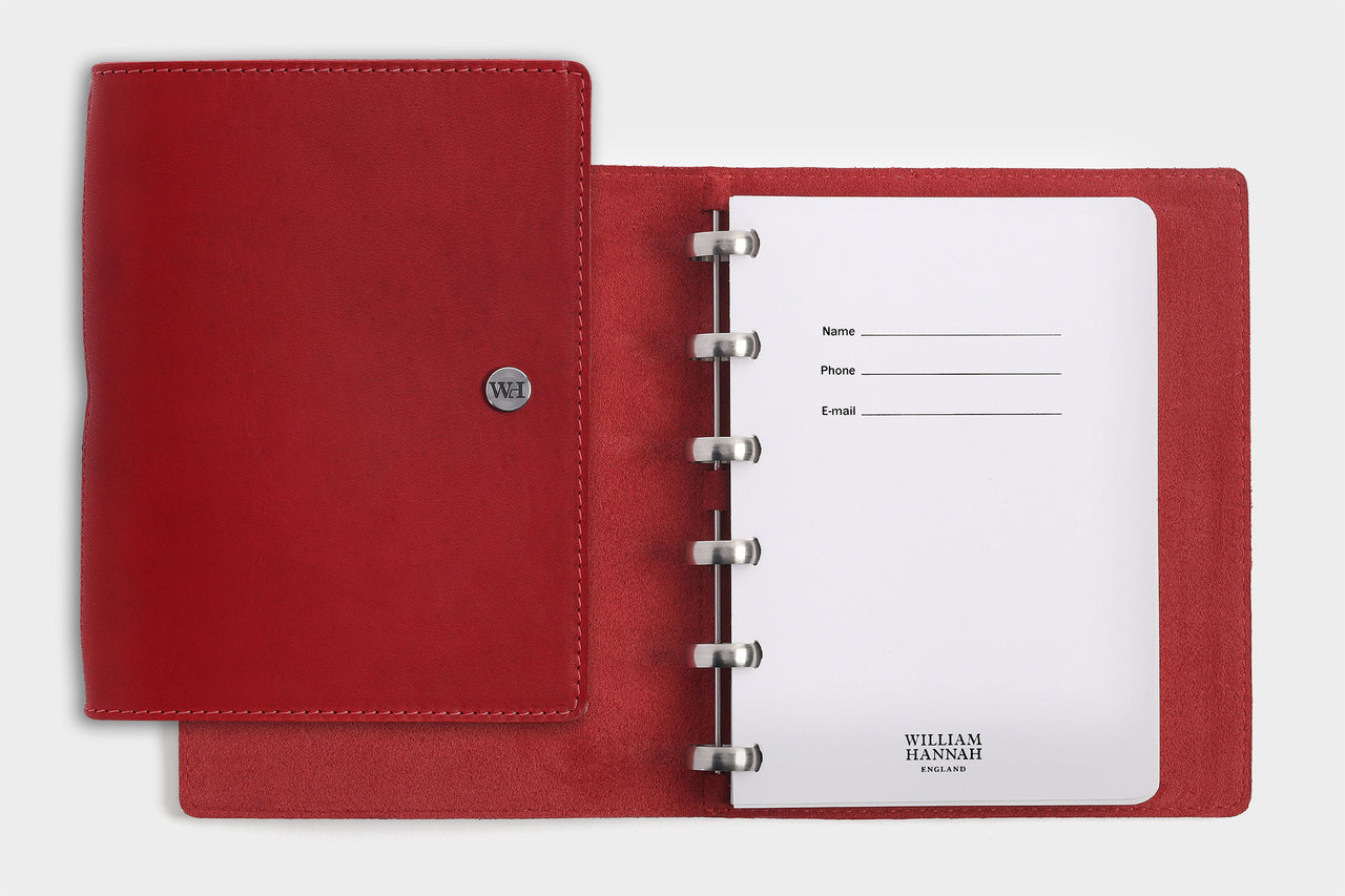 William Hannah red leather and red suede A6 notebook