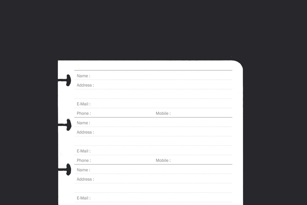 Contacts Page - Simple (A6, 25 Pack)