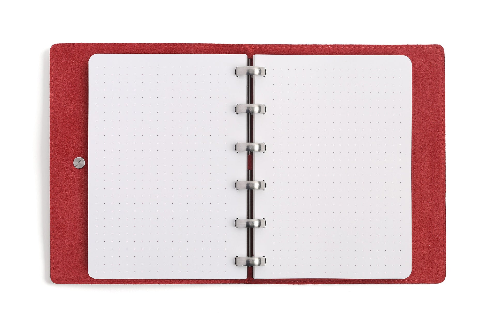 William Hannah red leather and red suede A6 notebook: open