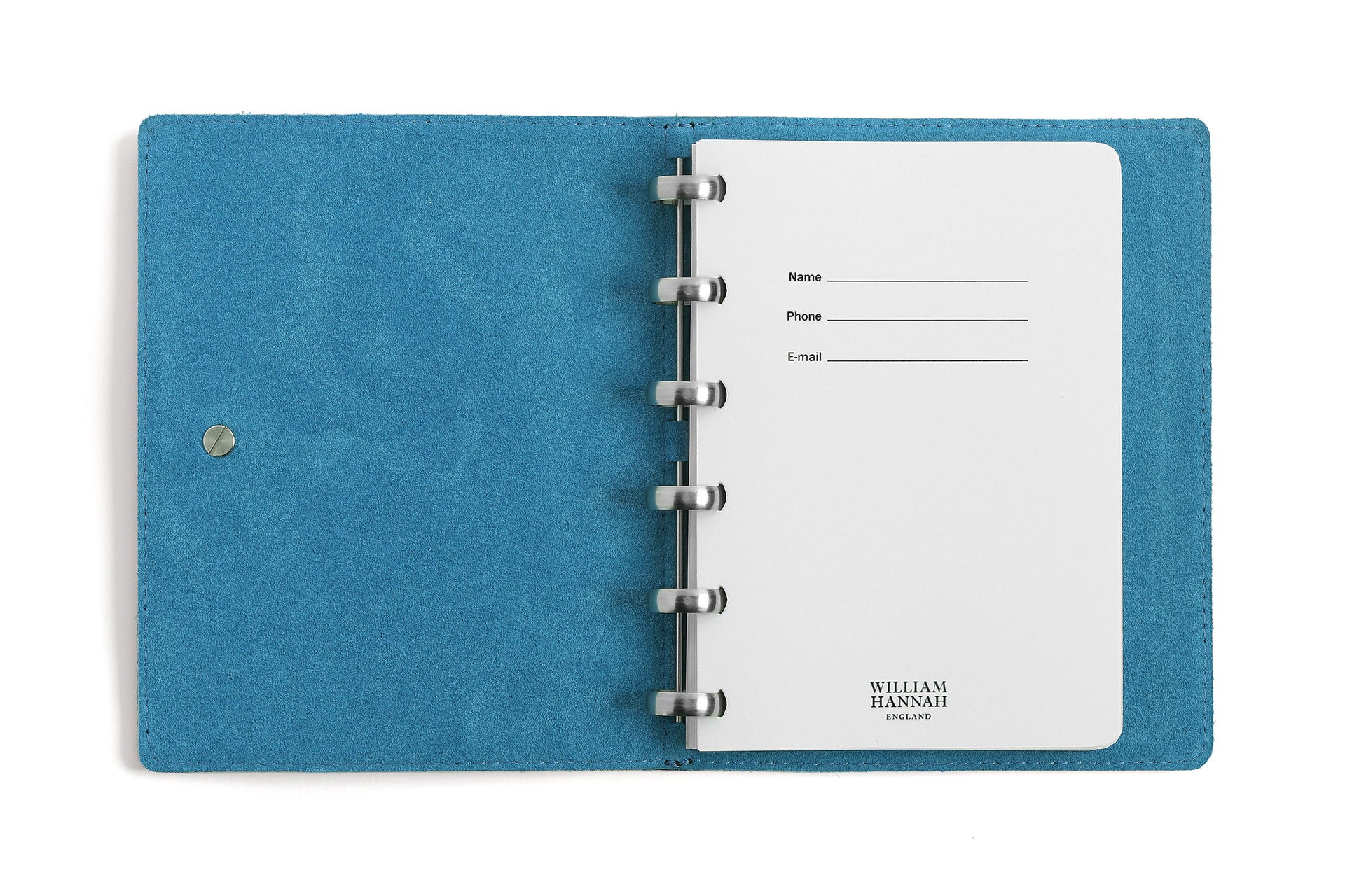 William Hannah tan leather and light blue suede A6 notebook: inside