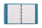 William Hannah tan leather and light blue suede A6 notebook: open