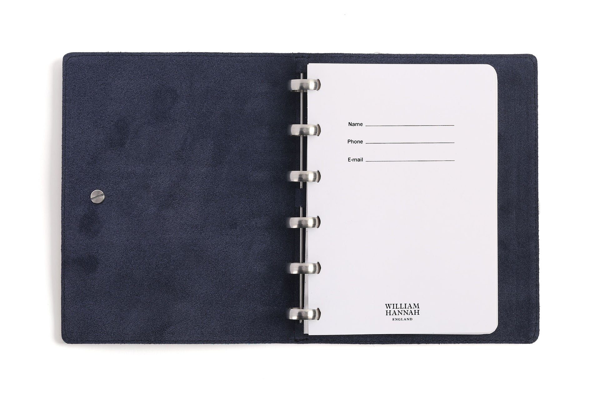 William Hannah black leather and navy suede A6 notebook: inside