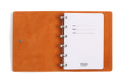 William Hannah dark brown leather and orange suede A6 notebook: inside