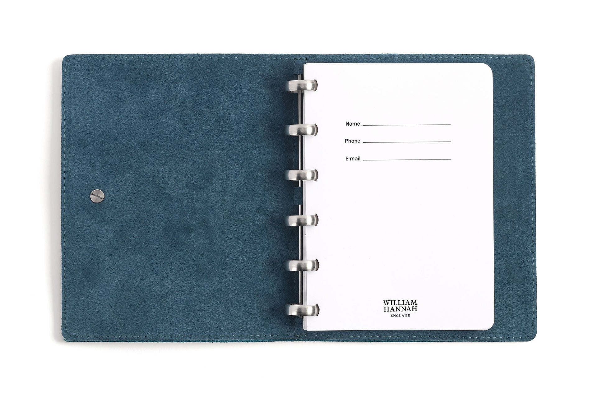 William Hannah dark green leather and blue suede A6 notebook: inside