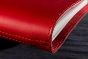 William Hannah Red leather and Red suede A5 notebook: spine detail