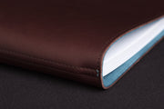 William Hannah Dark Brown leather and Blue suede A5 notebook: spine detail