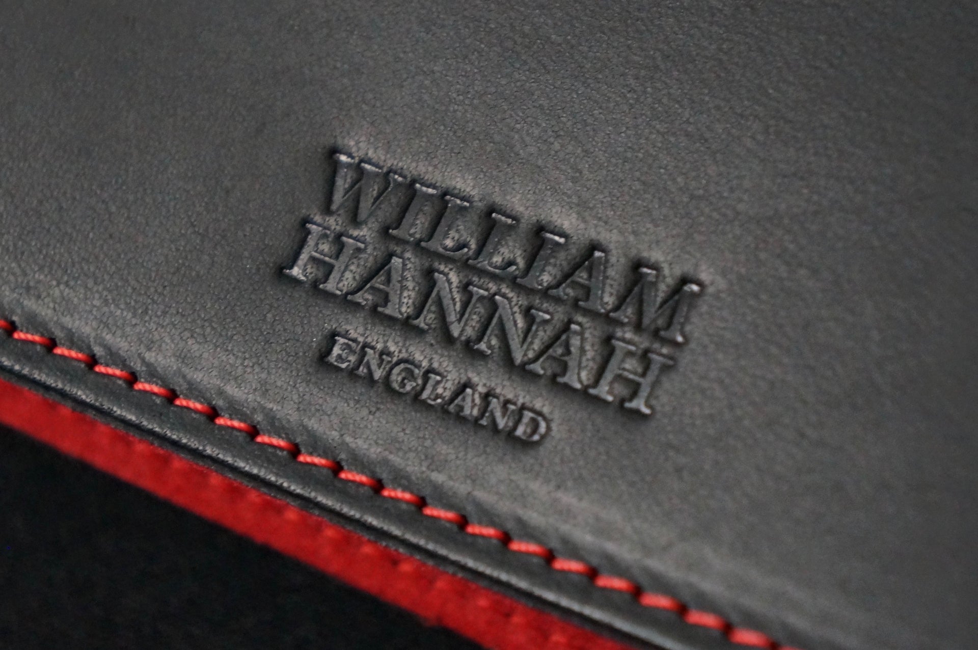 William Hannah Black leather and Red suede A5 notebook: cover logo
