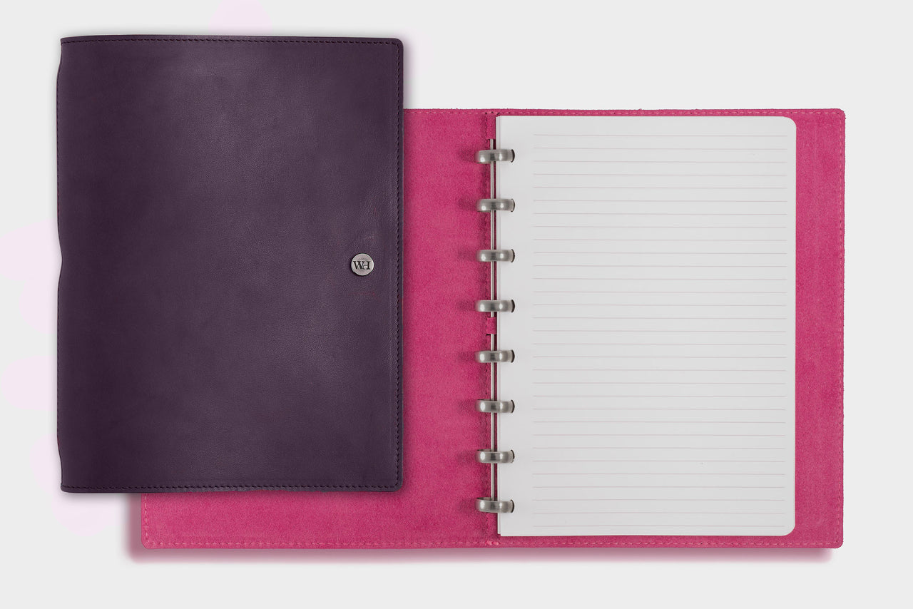 William Hannah Purple leather and Pink suede A5 notebook