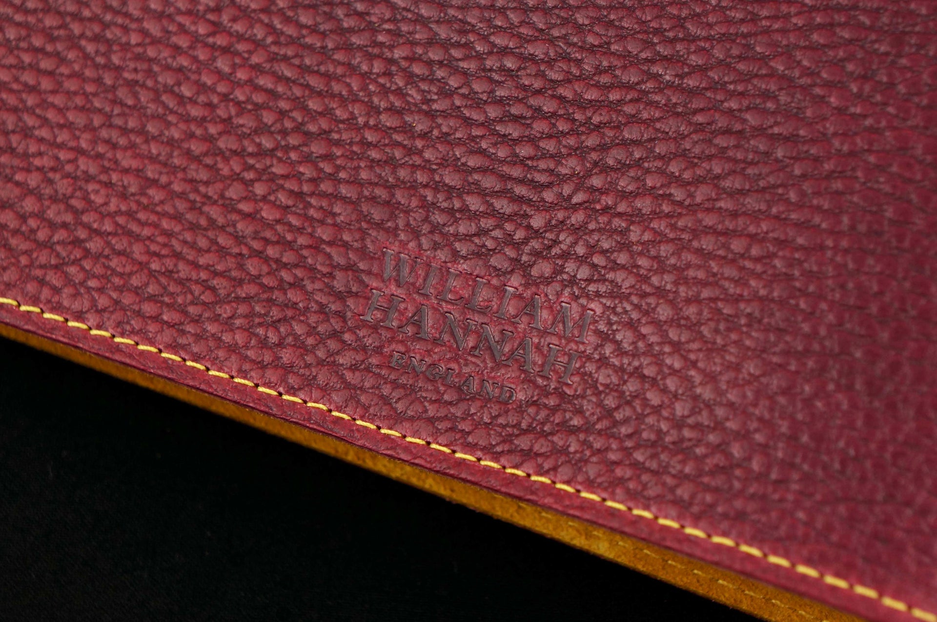 William Hannah Burgundy leather and Yellow suede A5 notebook: cover logo