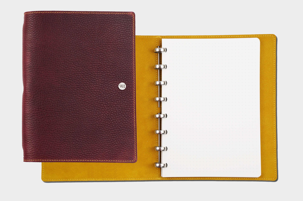 William Hannah Burgundy leather and Yellow suede A5 notebook