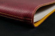 William Hannah Burgundy leather and Yellow suede A5 notebook: spine detail