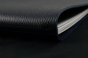 William Hannah Black leather and Navy suede A5 notebook: spine detail