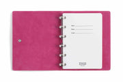William Hannah dark brown textured leather and pink suede A6 notebook: inside