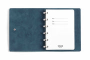 William Hannah textured tan leather and blue suede A6 notebook: inside