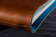 William Hannah Tan leather and Blue suede A5 notebook: spine detail