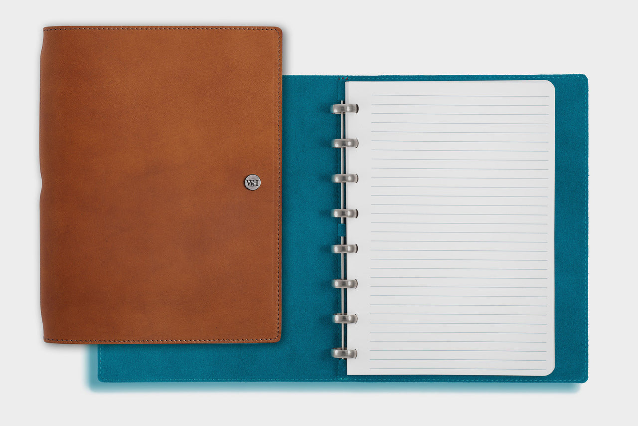 William Hannah Tan leather and Blue suede A5 notebook